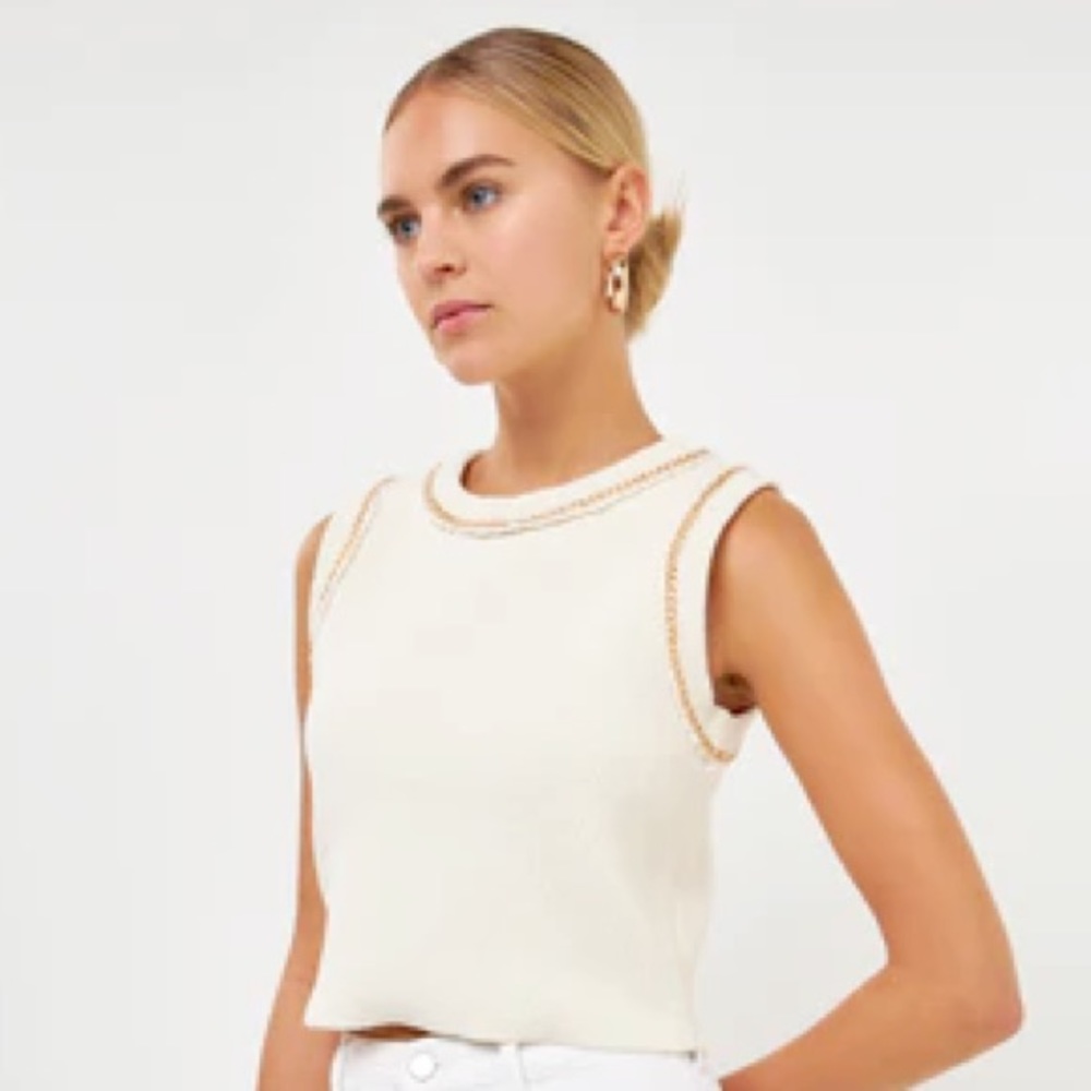 Knit Tank Top - Creme with Gold